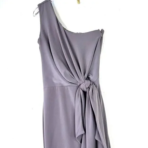 Nookie Aphrodite Gown One Shoulder Tie Waist High Slit XS Purple Gray Dress